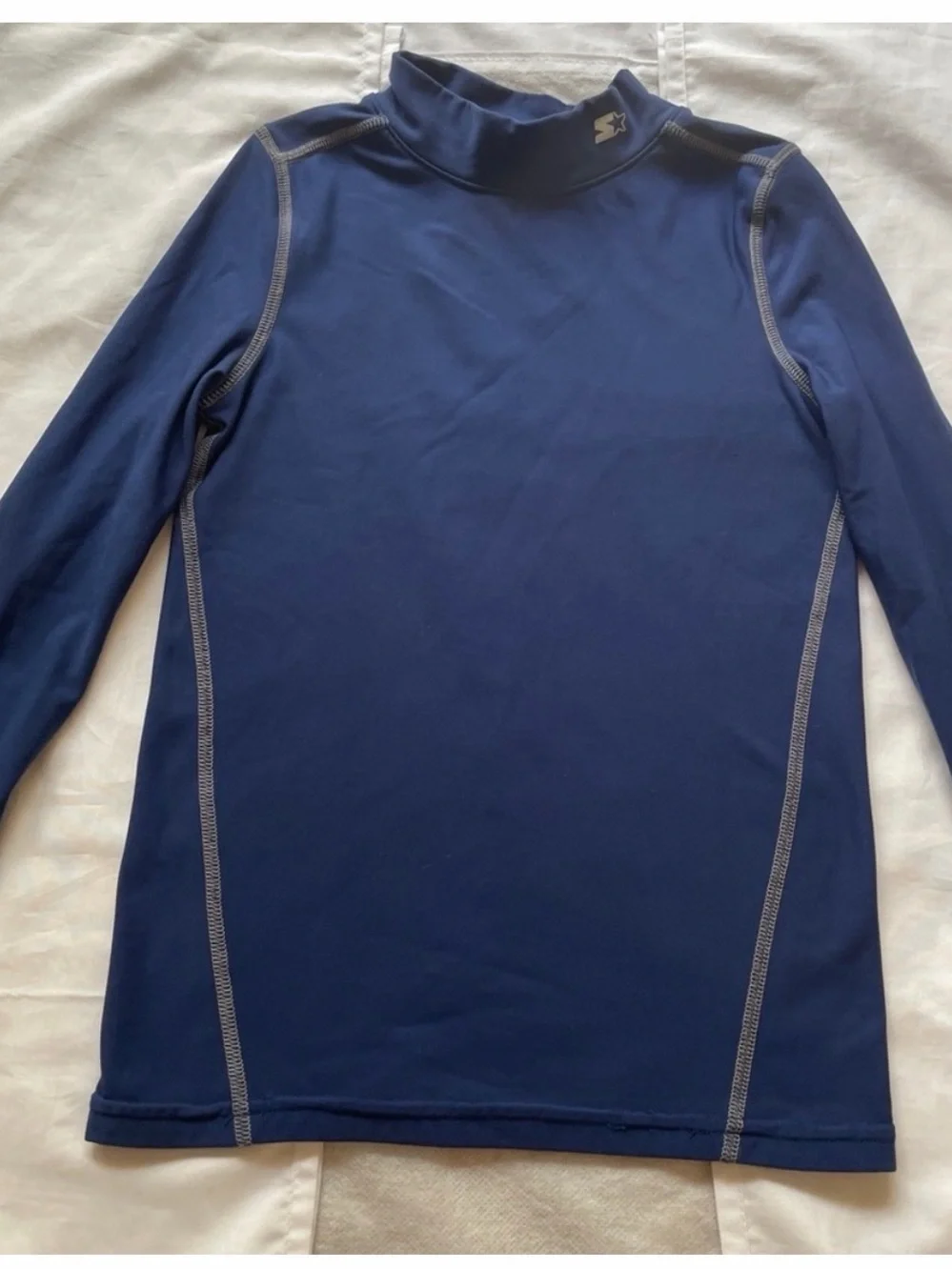 Starter Youth XS Compression Shirt Navy Blue Mock Neck Athletic Performance Long
